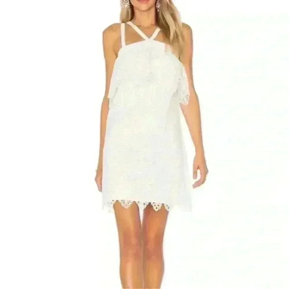 LIKELY Revolve Abergreen White Lace Eyelet Mini Dress 8 - Picture 1 of 5